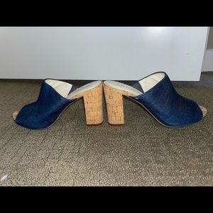 Anne Klein navy jean mules slides sandals wedge block heel size 7